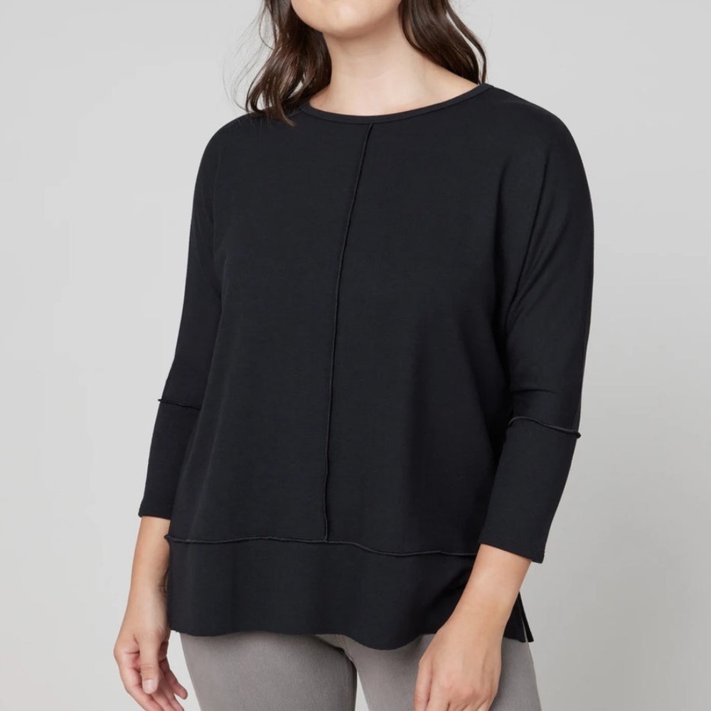 Spanx Black Perfect Length 3/4 Sleeve Top Size Medium Dolman Sleeve Relaxed Fit